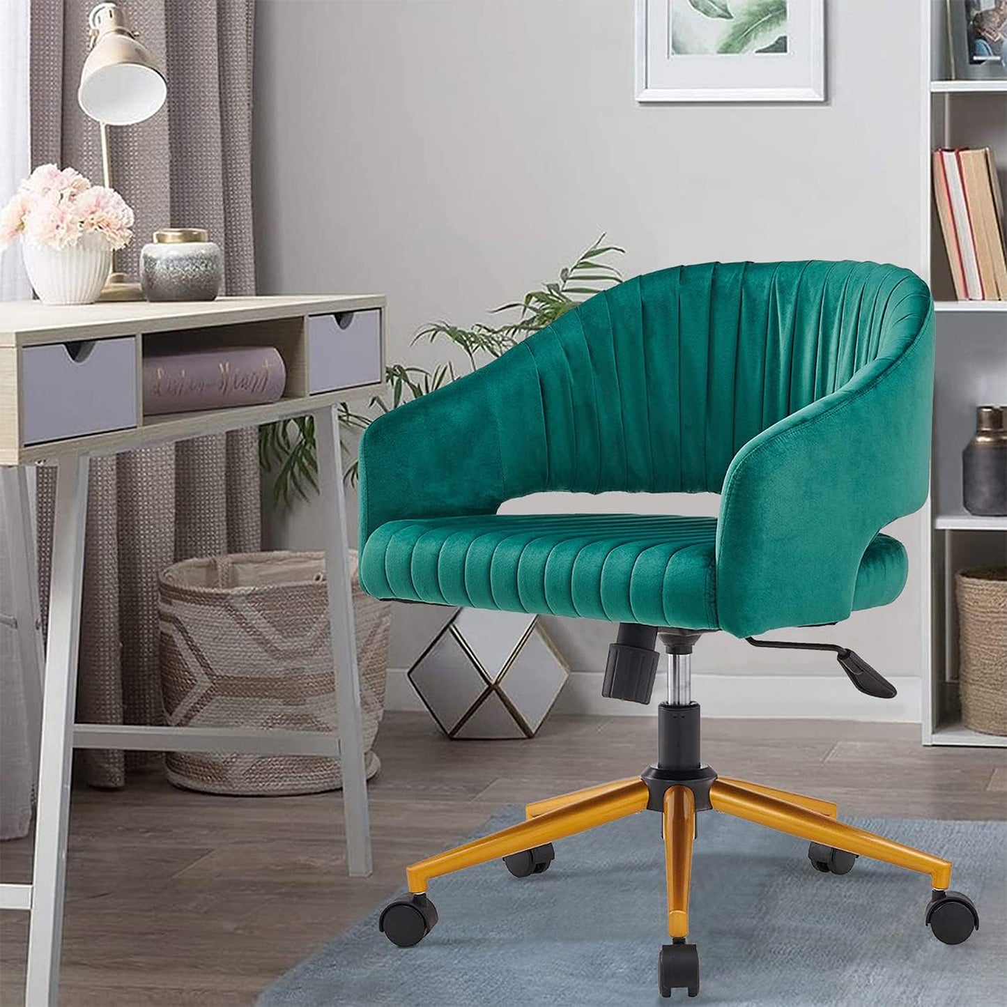 Home Office Chair Computer Chair with Mid-Back Upholstered Modern Tufted Computer Task Chair Swivel Height Adjustable Velvet Accent Chair.