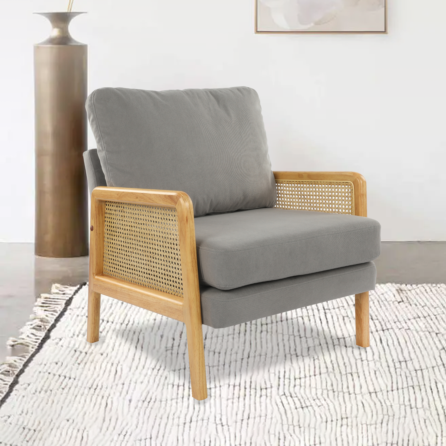 Mid Century Modern Accent Chair with Solid Wood Frame, Upholstered Living Room Lounge Arm Chair